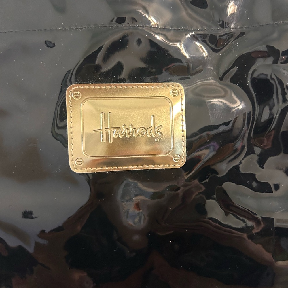 Harrods Black Patent Tote with Gold Logo Plaque - Picture 2 of 5